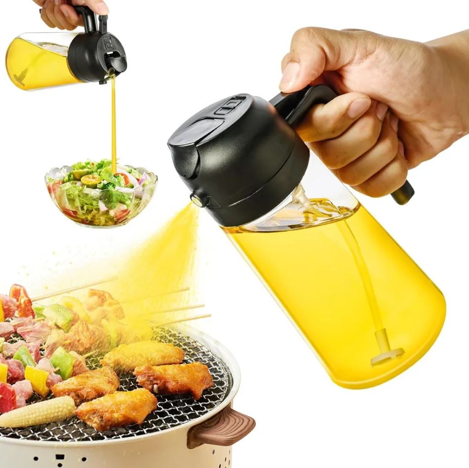 Ölsprüher für Die Küche, 500 ml Öl Sprühflasche, 2 in1 Oil Sprayer Kann Ölspray und Gießen zum Kochen
