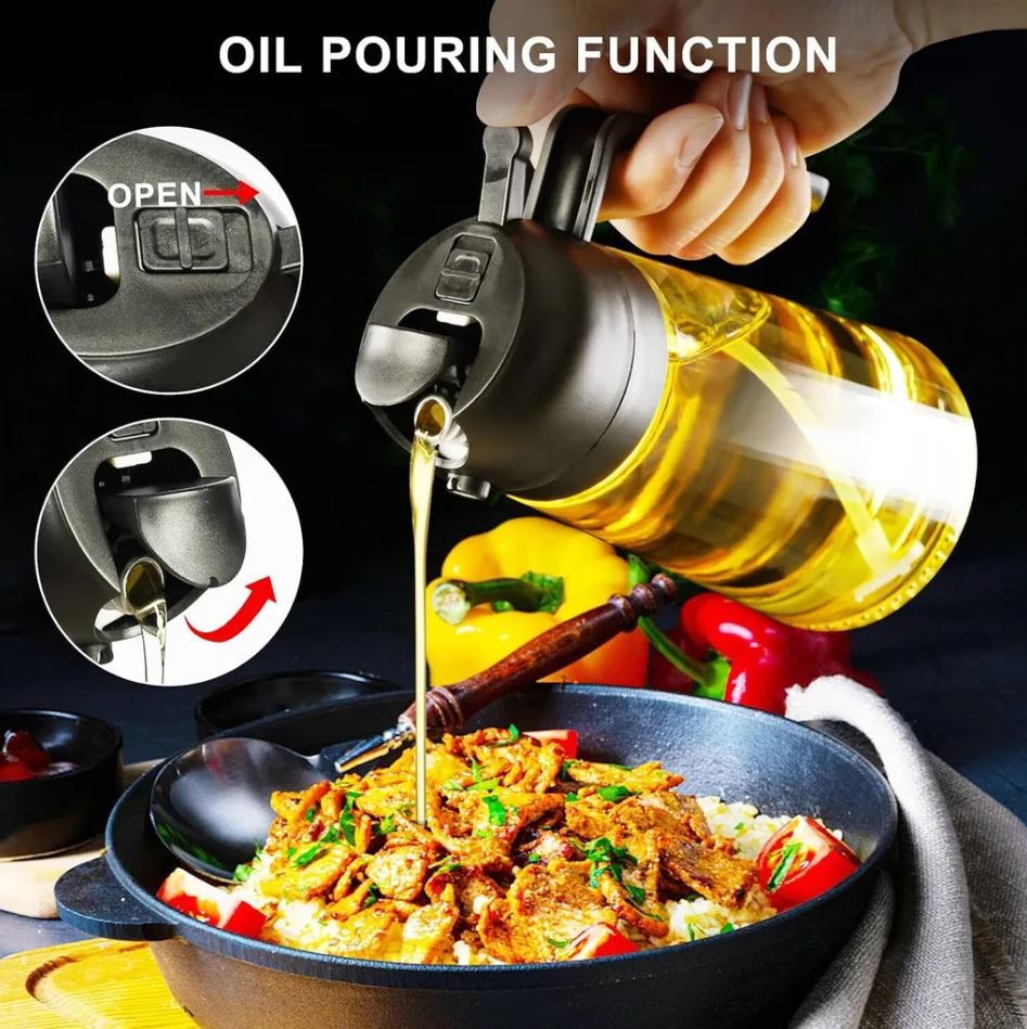 Ölsprüher für Die Küche, 500 ml Öl Sprühflasche, 2 in1 Oil Sprayer Kann Ölspray und Gießen zum Kochen